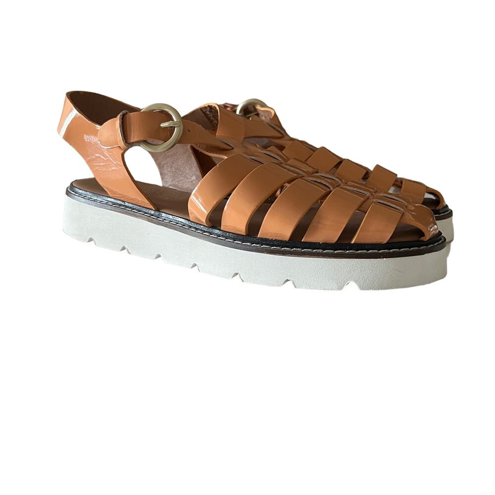 Anthropologie Fisherman Sport Lug Sole Sandals Tan Patent size US 9 EU 40